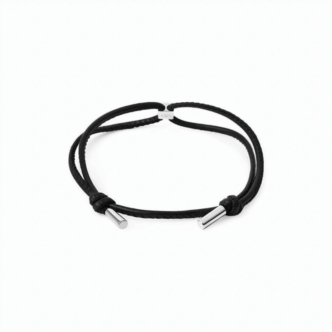 Valentino Garavani Double Strand Black Leather Bracelet With Silver Accents
