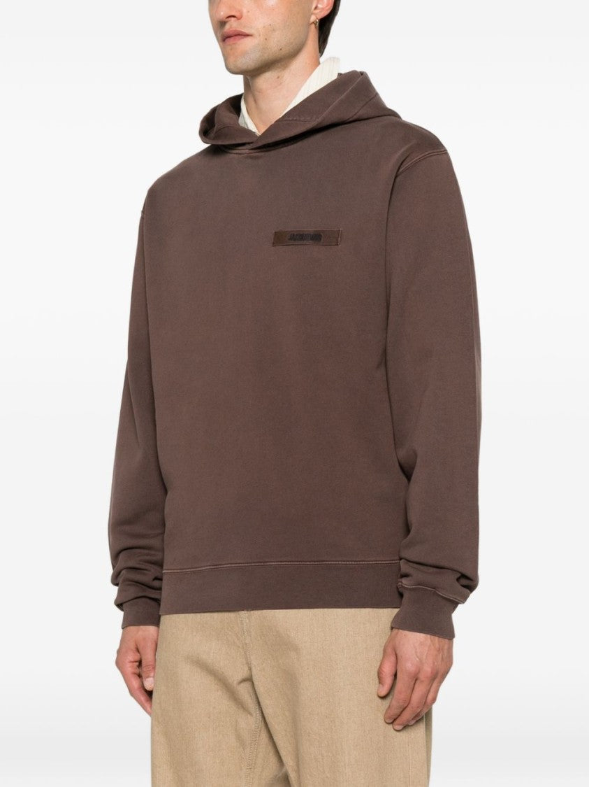 Jacquemus Relaxed Fit Brown Hoodie With Ribbed Details