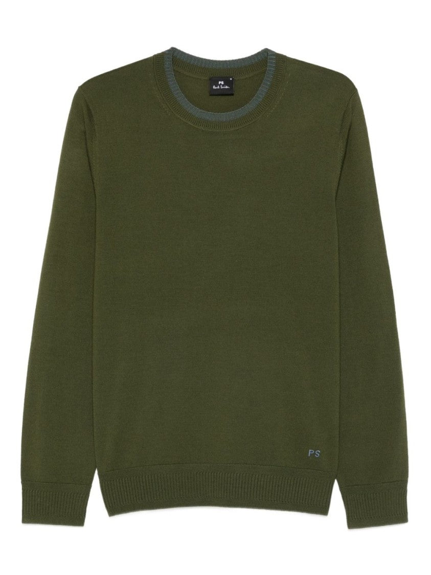 Paul Smith Olive Green Merino Wool Crew Neck Sweater