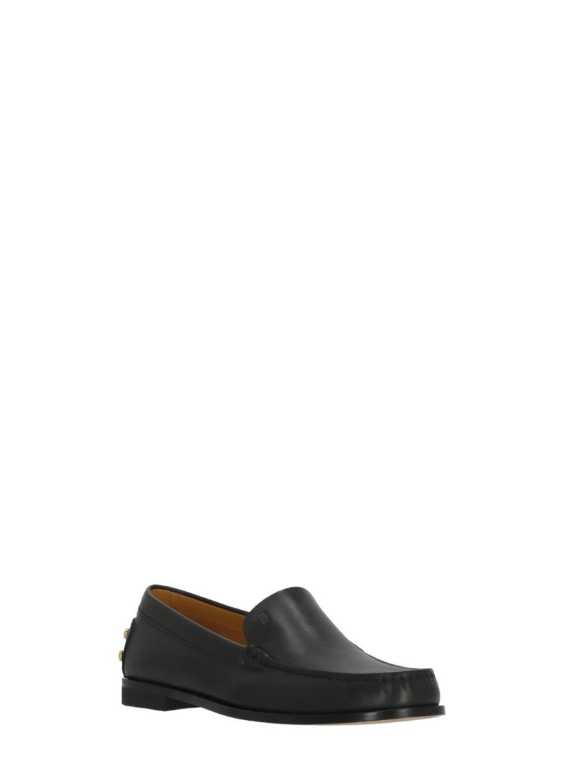 Tod's Black Golden Studs Leather Loafers