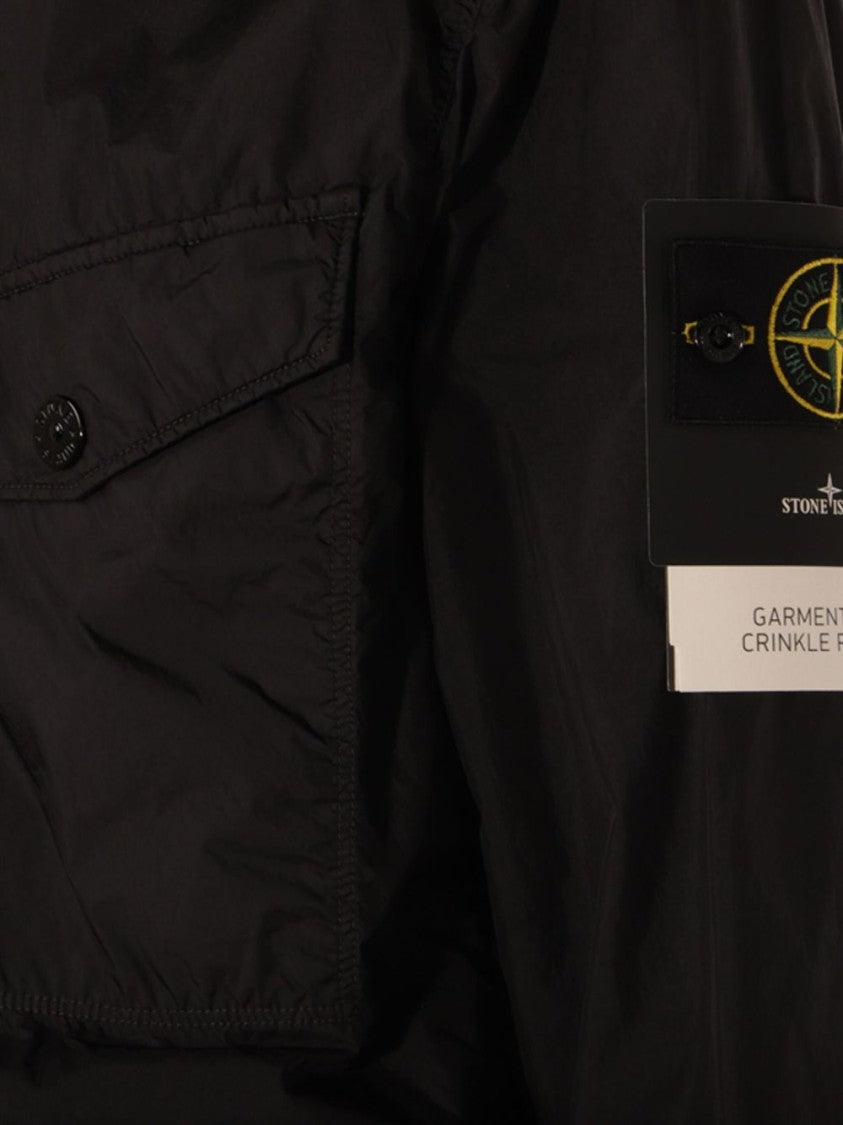 Stone Island Black Nylon Jacket With Shirt Collar And Logo Badge