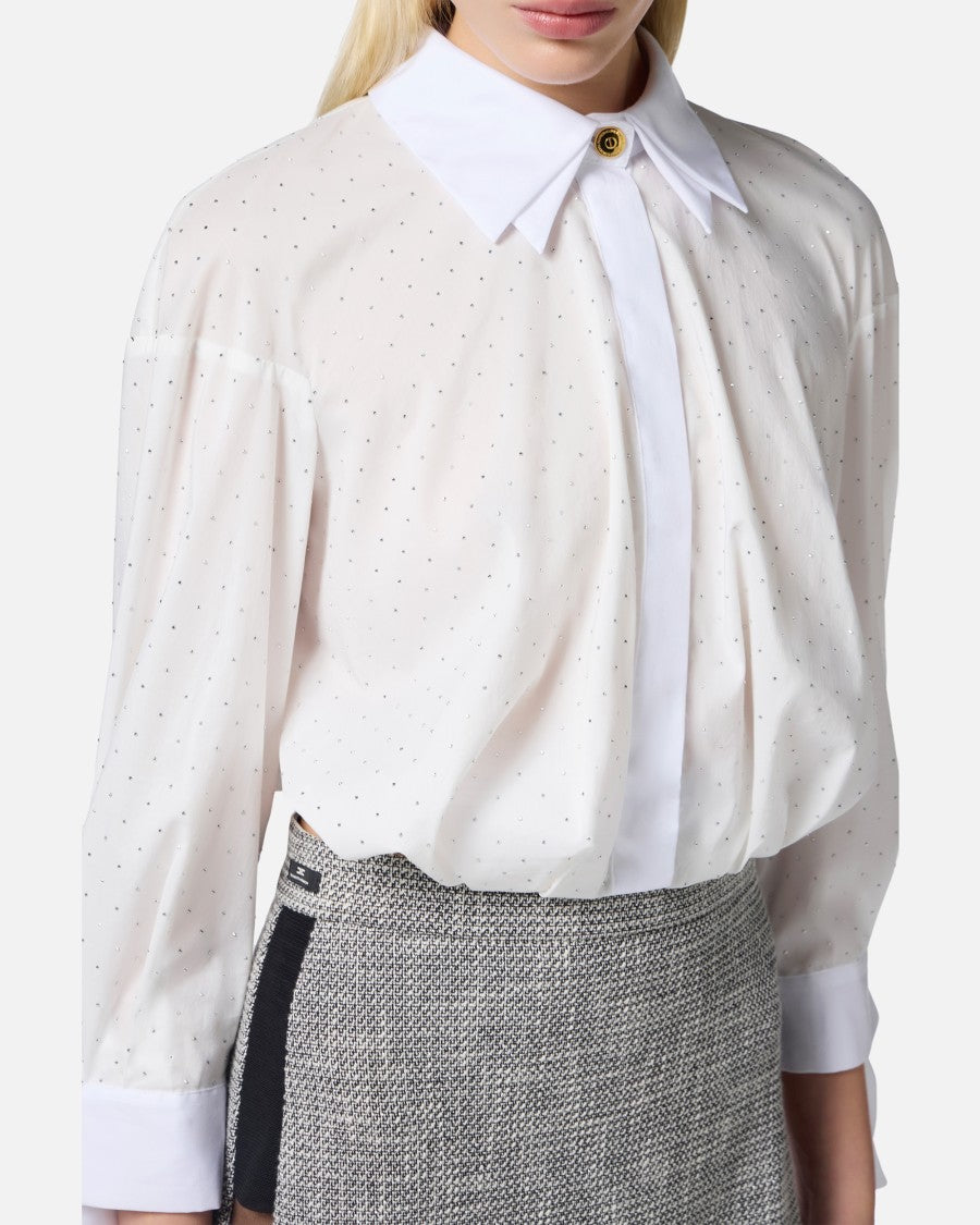Elisabetta Franchi White Shirt With Rhinestones And Knot