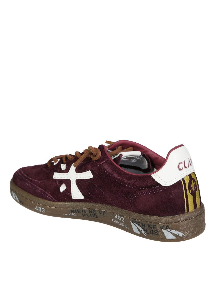 Premiata Burgundy Suede Sneakers With Graphic Text Accents
