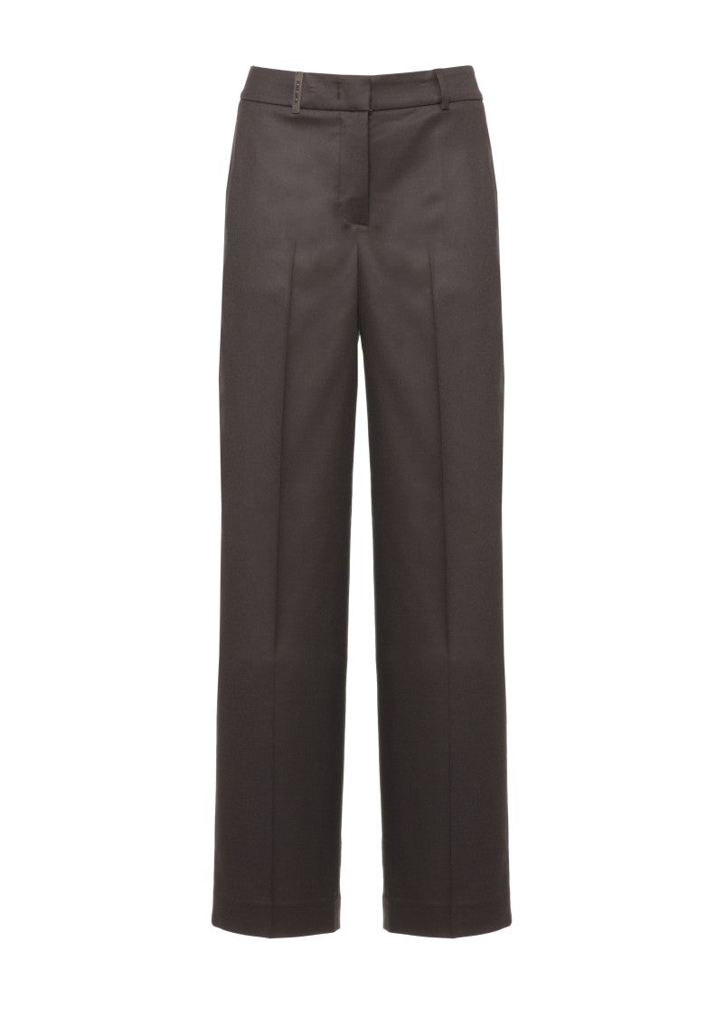 Peserico Dark Brown Wide-Leg Tailored Wool Pants