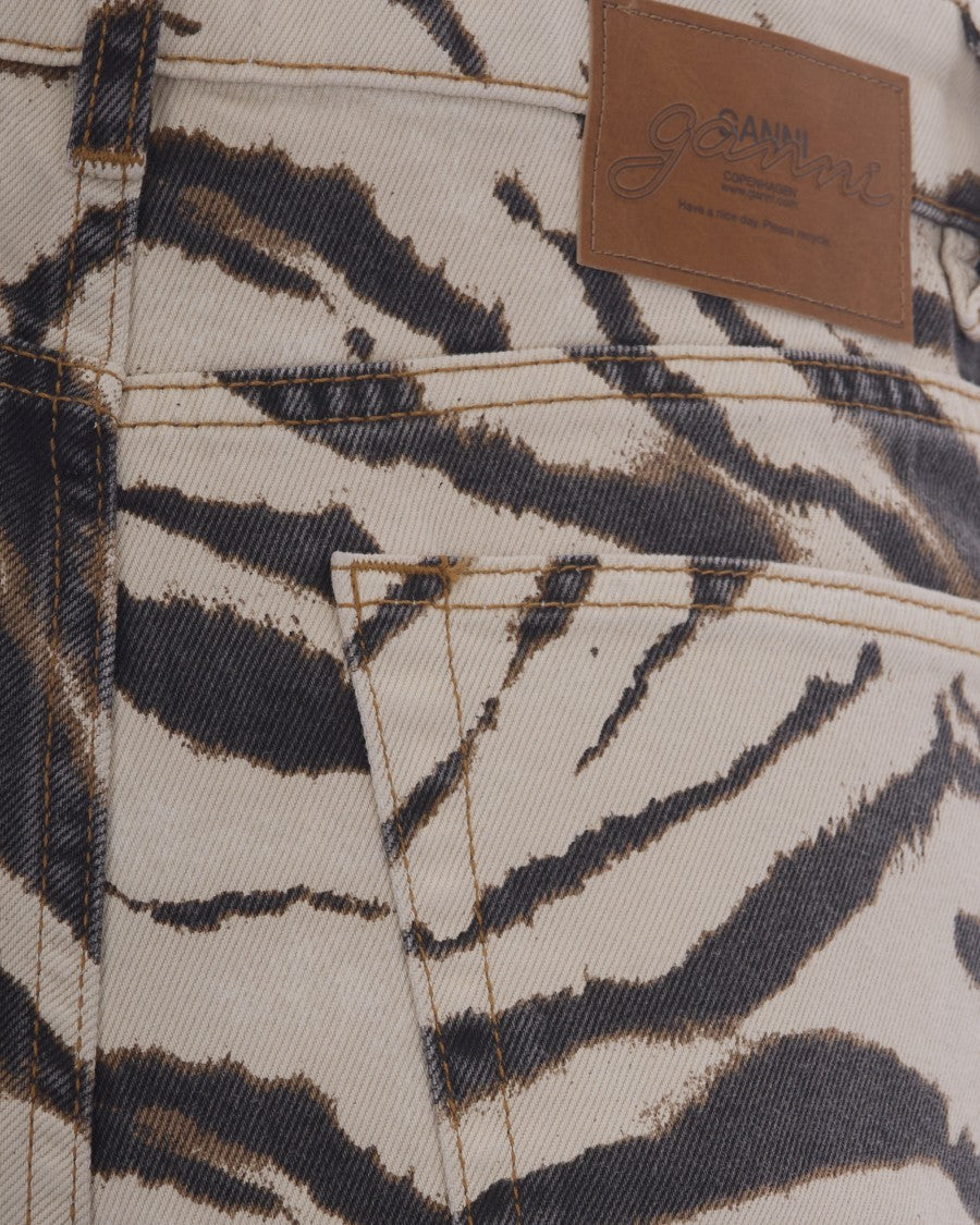 Ganni High-Waisted Wide-Leg Pants With Abstract Tiger Stripe Print