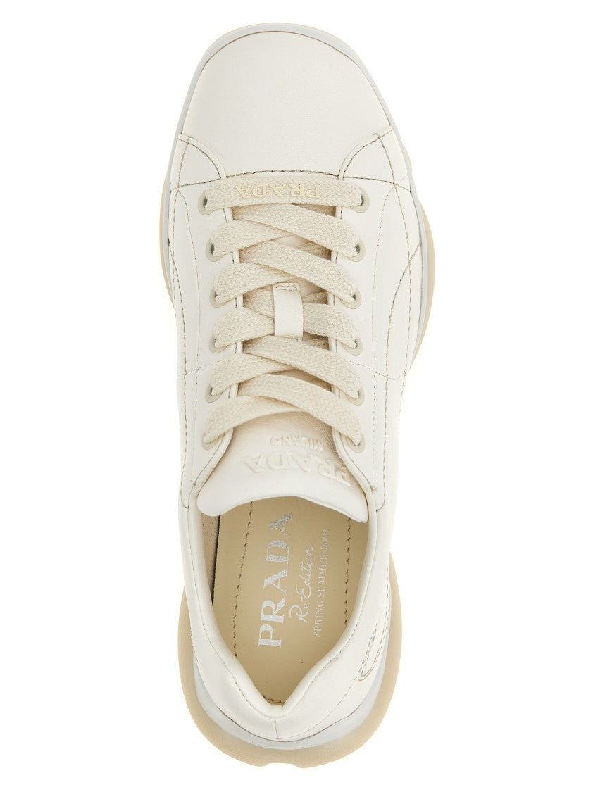 Prada Nappa Leather Sneakers With Contrast Stitching