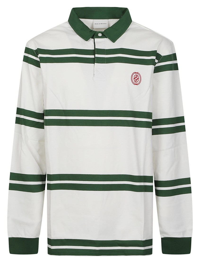 Drôle De Monsieur Embroidered Logo Striped Long-Sleeve Cotton Polo Shirt