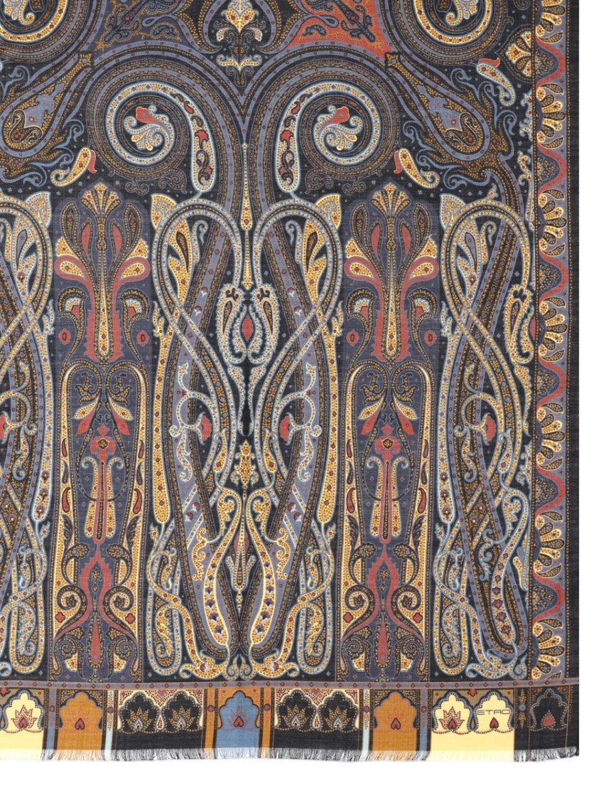Etro Boheme Intricate Paisley Floral Wool-Silk Scarf