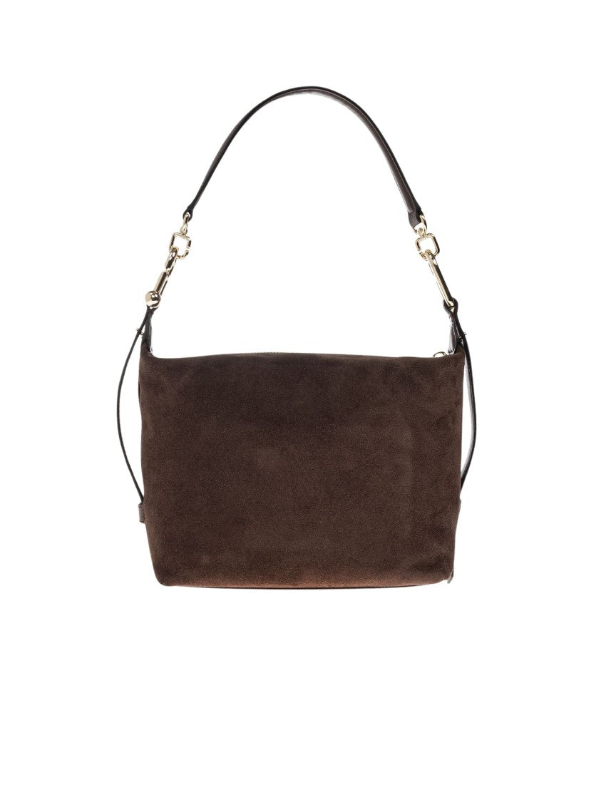 Furla Compact Brushed Leather Hobo Bag With Gold Accents