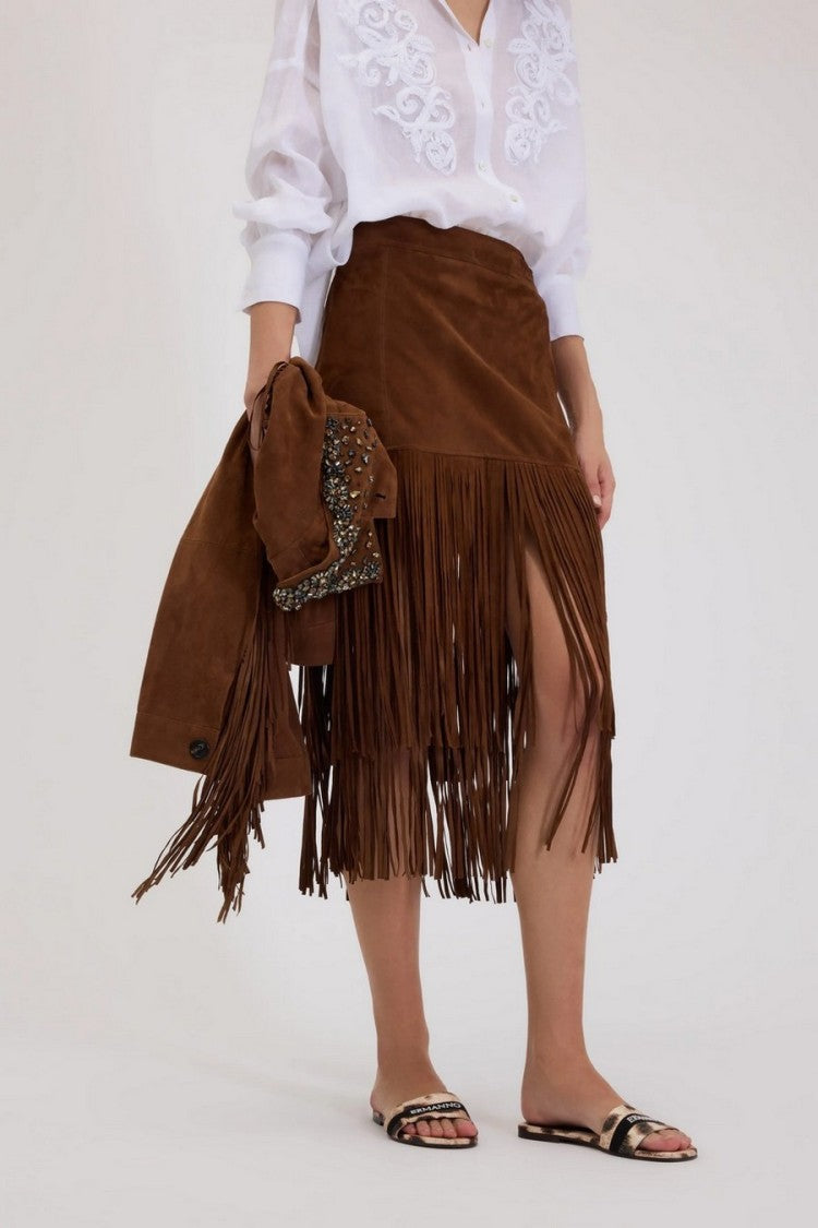 Ermanno Brown Crepe Midi Skirt