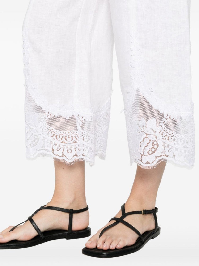 Twin-Set White Lace Trim Cropped Pants