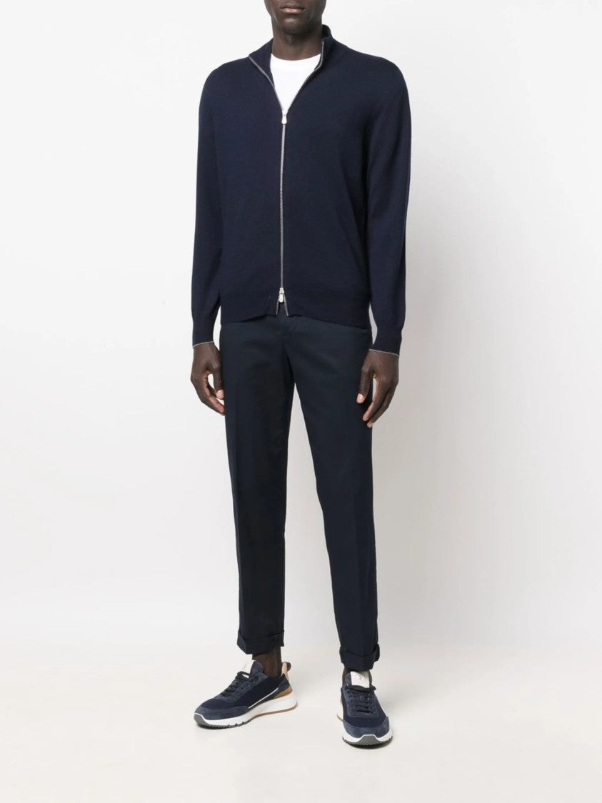 Brunello Cucinelli Deep Navy Cashmere High-Neck Cardigan