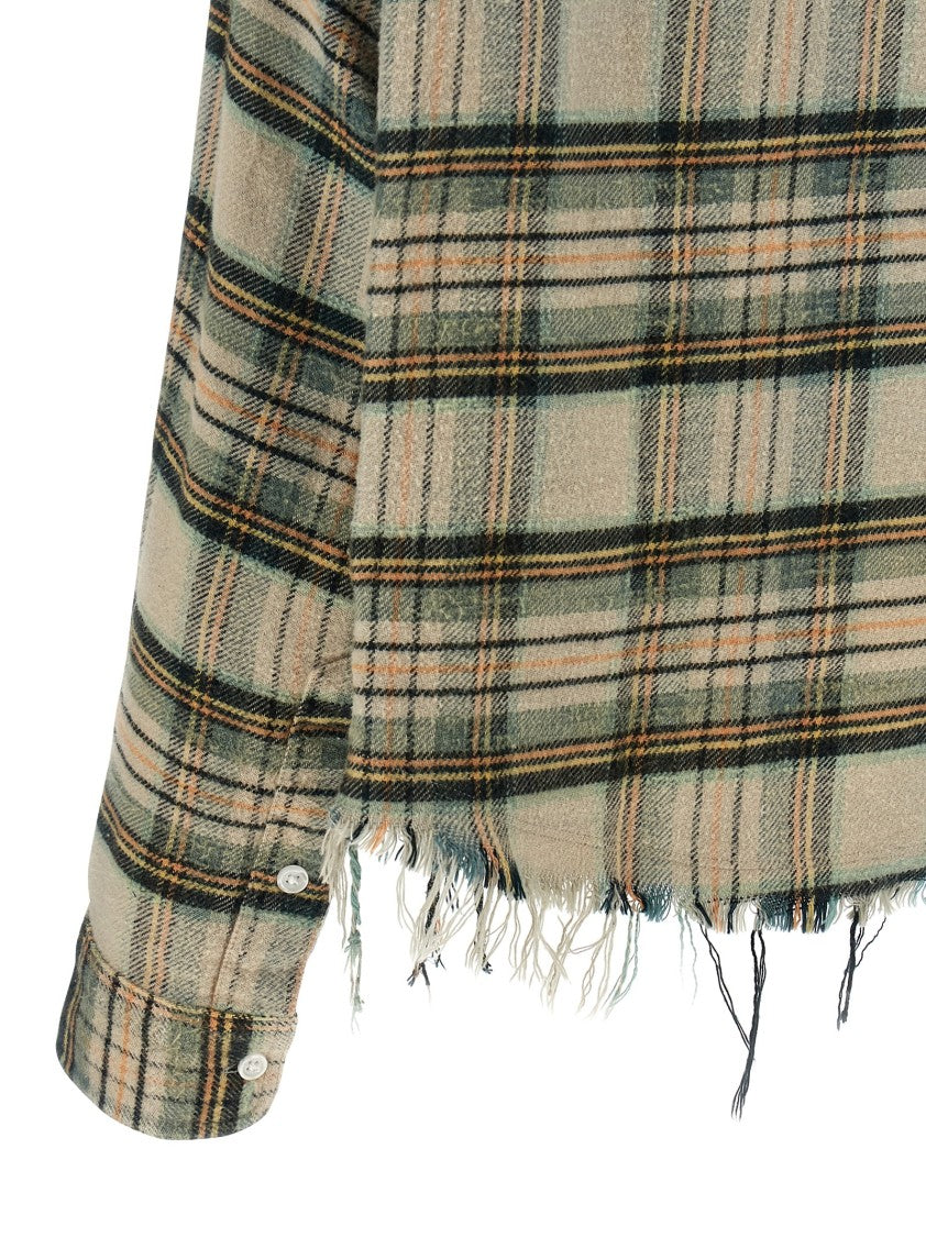 R13 Cropped Check Print Shirt With Fringed Asymmetric Hem