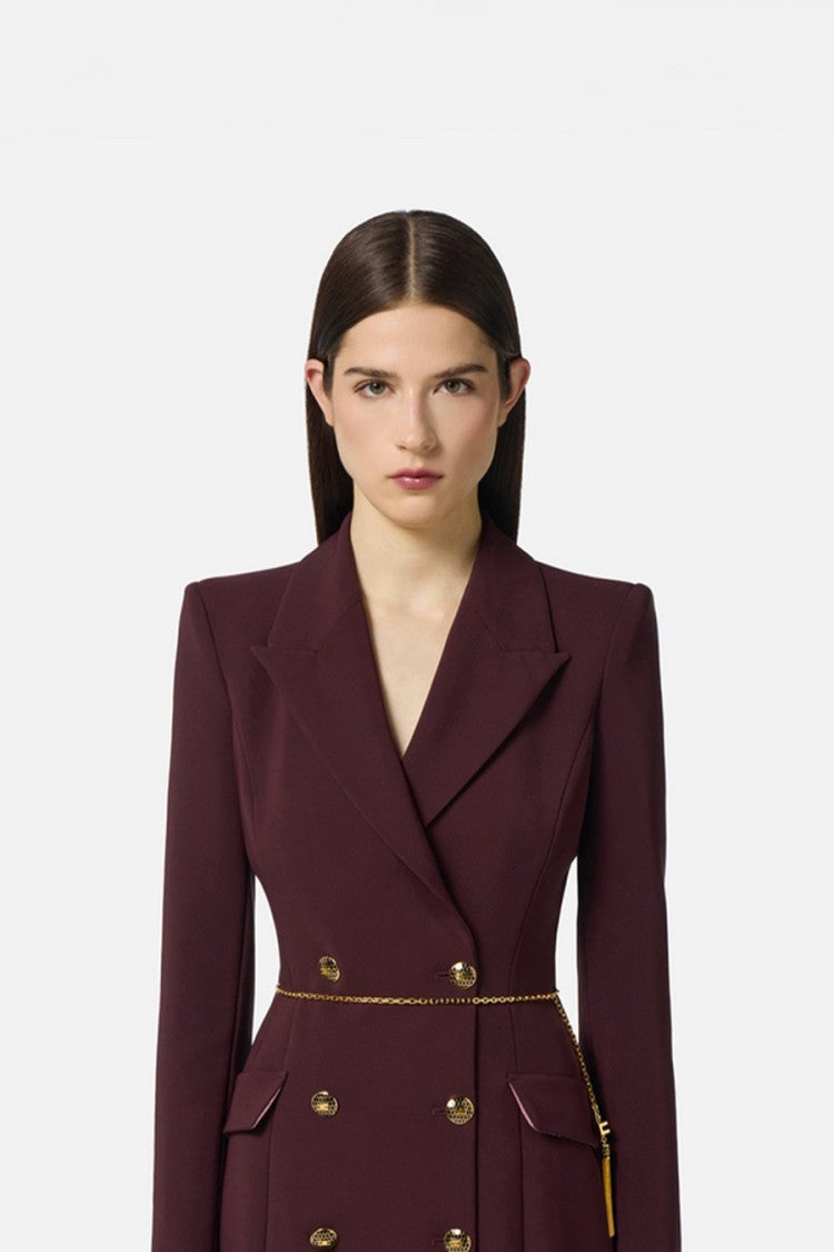 Elisabetta Franchi Merlot Double-Breasted Chain Accent Polyester-Blend Mini Dress
