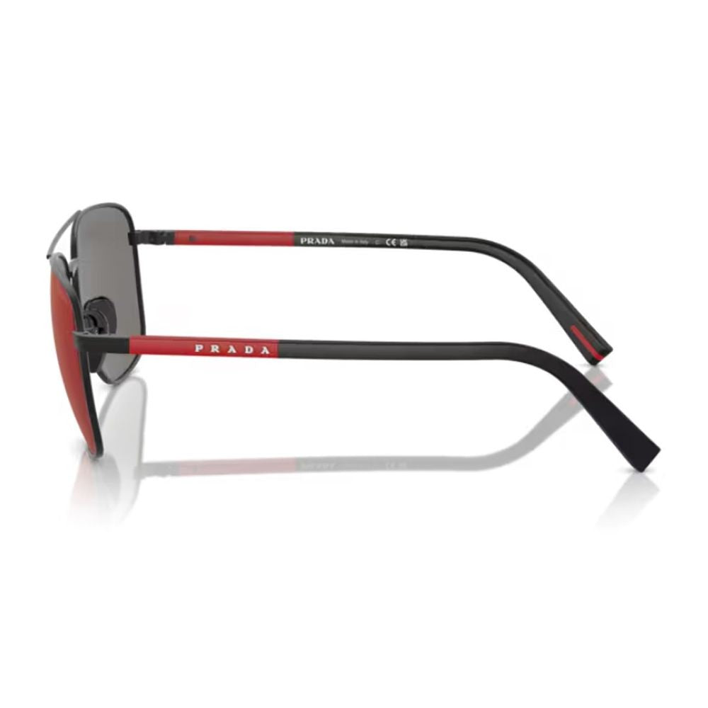Prada Linea Rossa Ps 54Zs Pilot-Shape Black Rubberized Sunglasses
