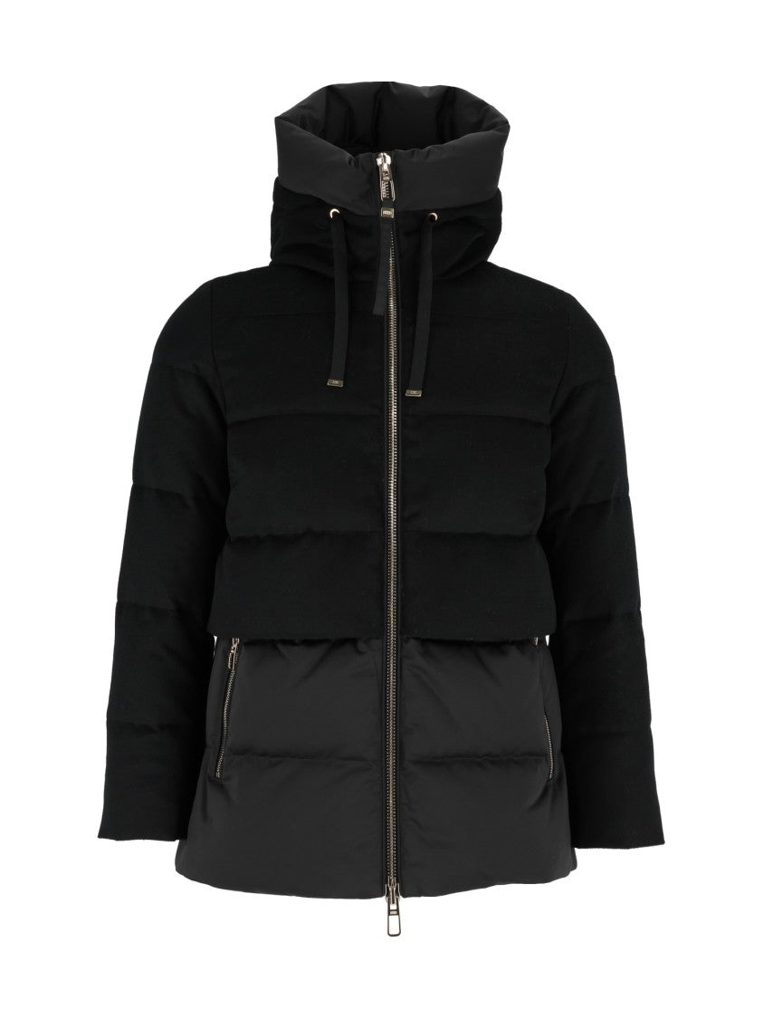 Duno Padded Quilted Down Coat With High Collar And Dual Fabric Textures