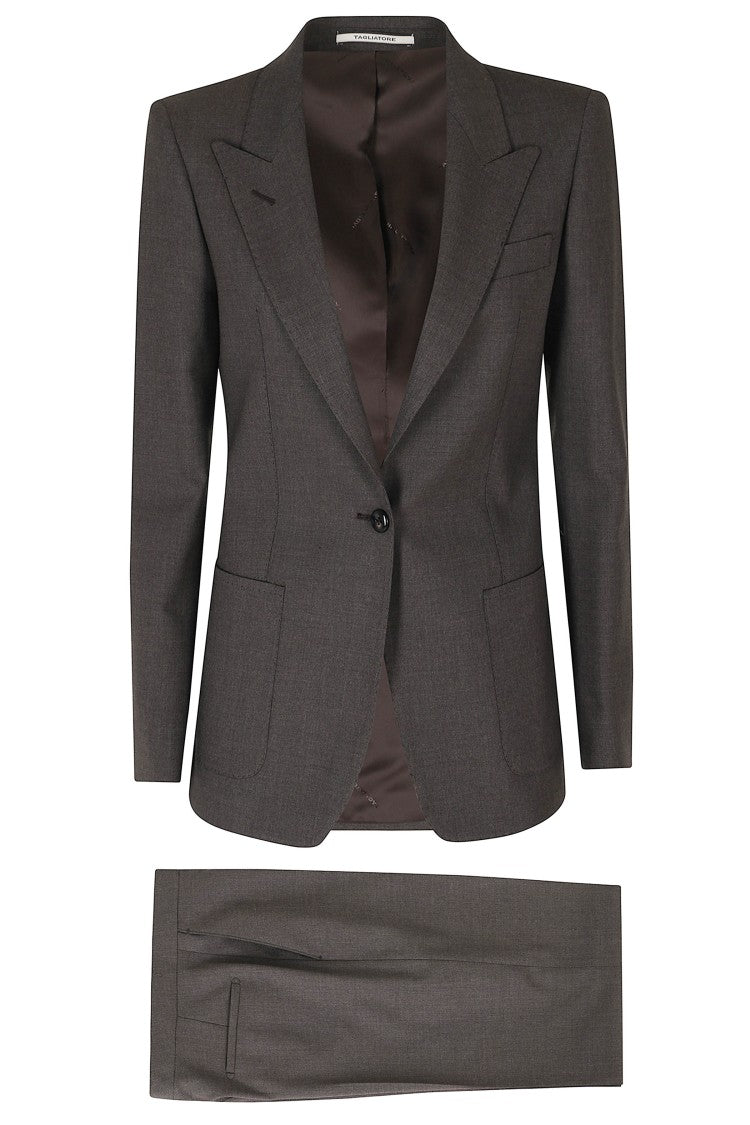 Tagliatore Dark Brown Single-Breasted Padded Shoulders Wool-Blend Suit