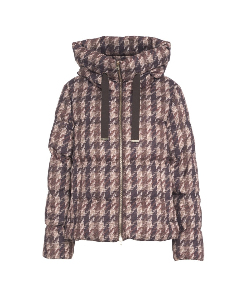 Herno Pied De Poule Padded Coat With High Collar