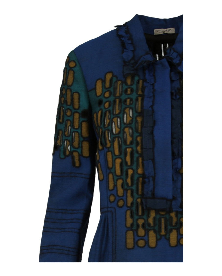 Bottega Veneta Collared Dress With Intricate Patterns And Snap Closure