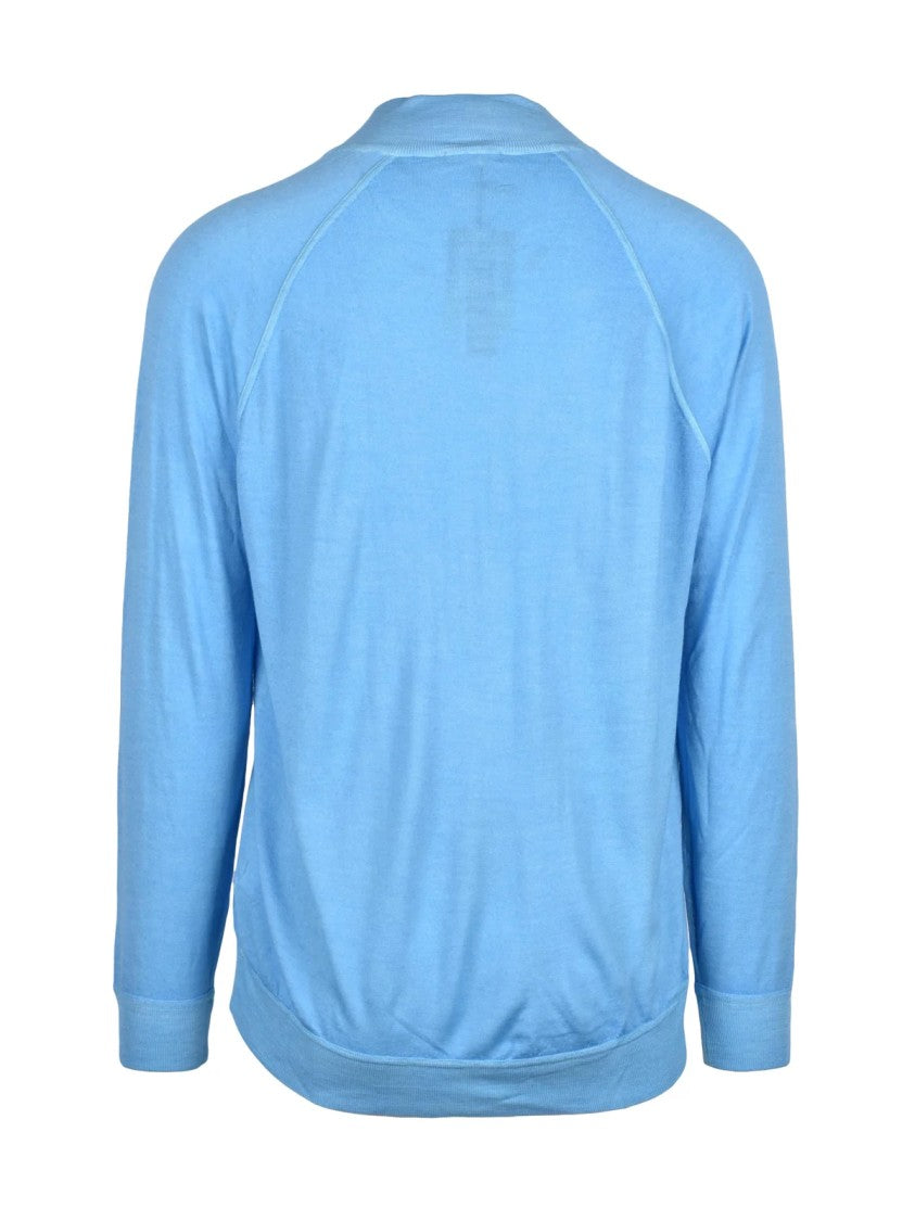 Drumohr Light Blue Extrafine Merino Wool Zip Cardigan