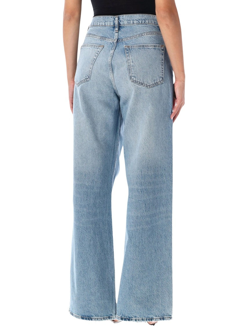 Frame Light Blue Denim Jeans With Asymmetrical Crossover Waistband