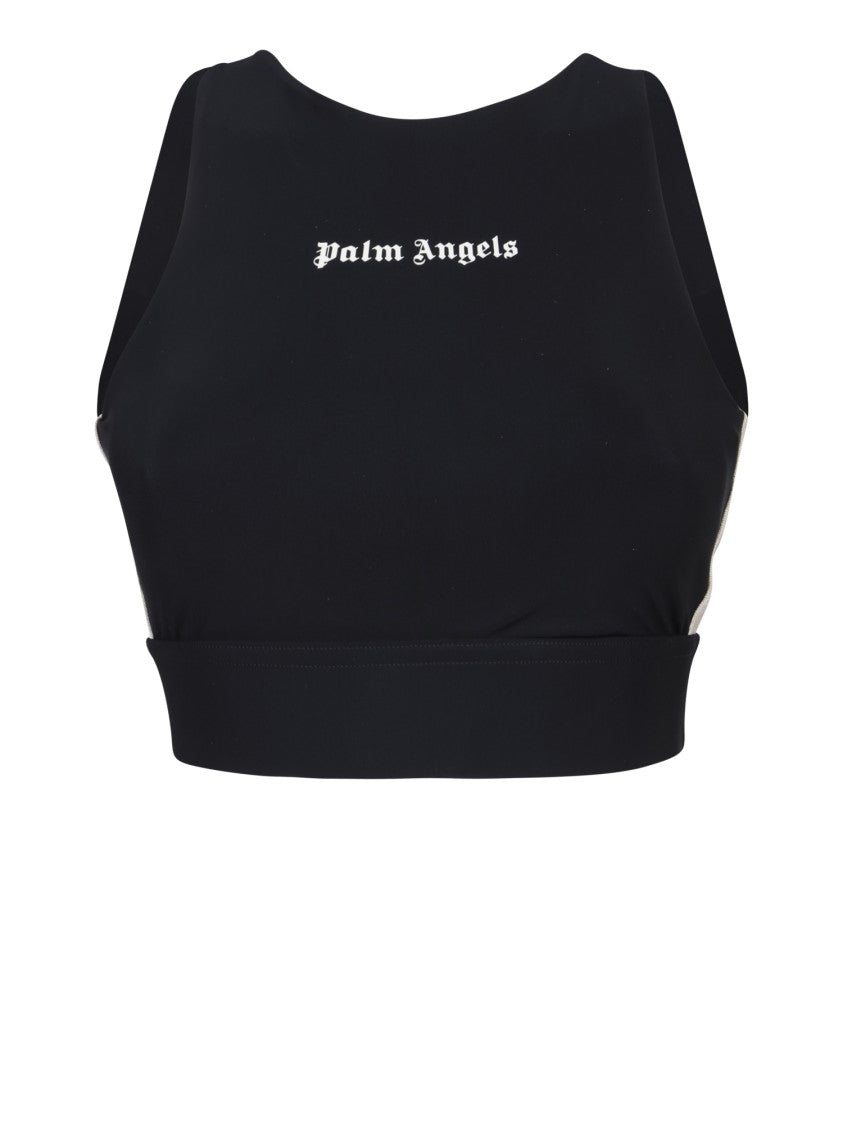 Palm Angels Black Front Contrasting Logo Tops