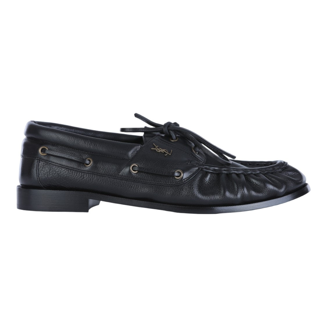 Saint Laurent Black Gathered Leather Metallic Accent Loafers