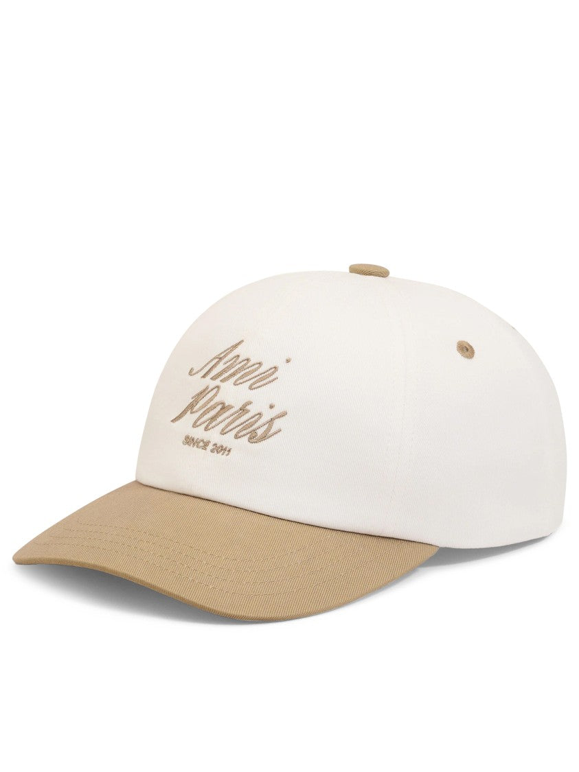 Ami Paris Bicolor Cotton Cap With Embroidered Details