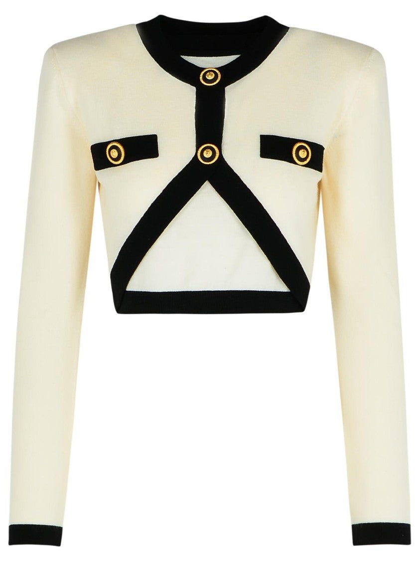 Balmain 'Crop' Cream Wool Blend Cardigan