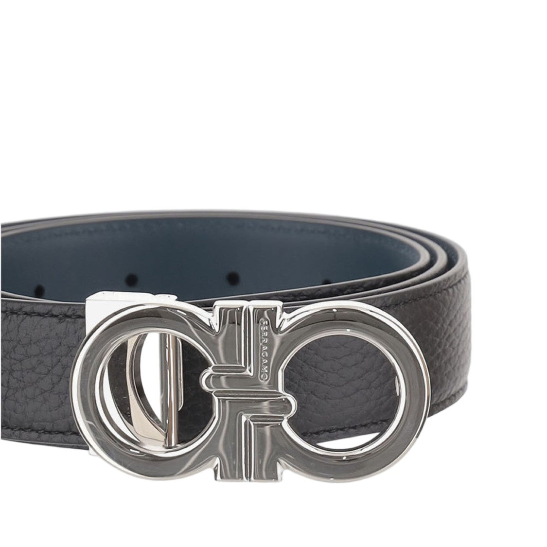 Salvatore Ferragamo Black Double Hook Reversible Leather Belt