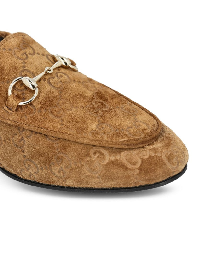 Gucci Brown Jordaan Suede Monogram Loafers
