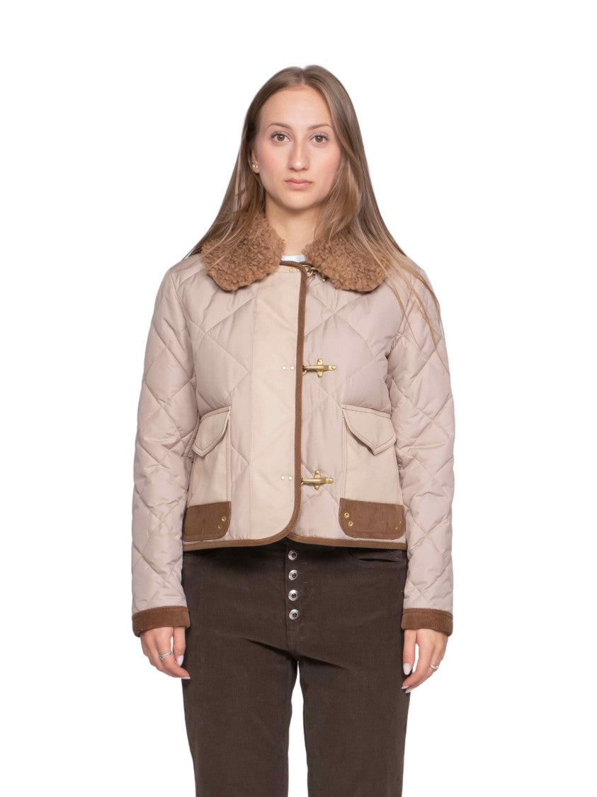 Fay Quilted Jacket With Plush Textured Collar And Toggle Closures