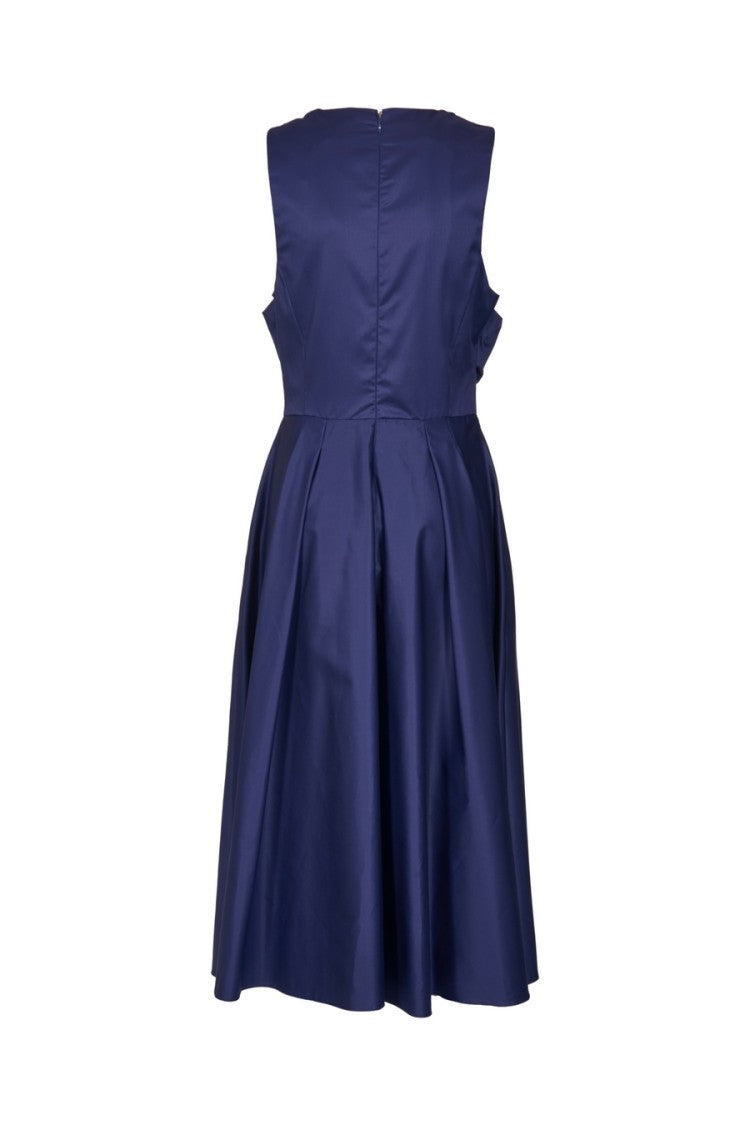 Elisabetta Franchi Blue Sleeveless Draped Cotton Poplin Midi Dress