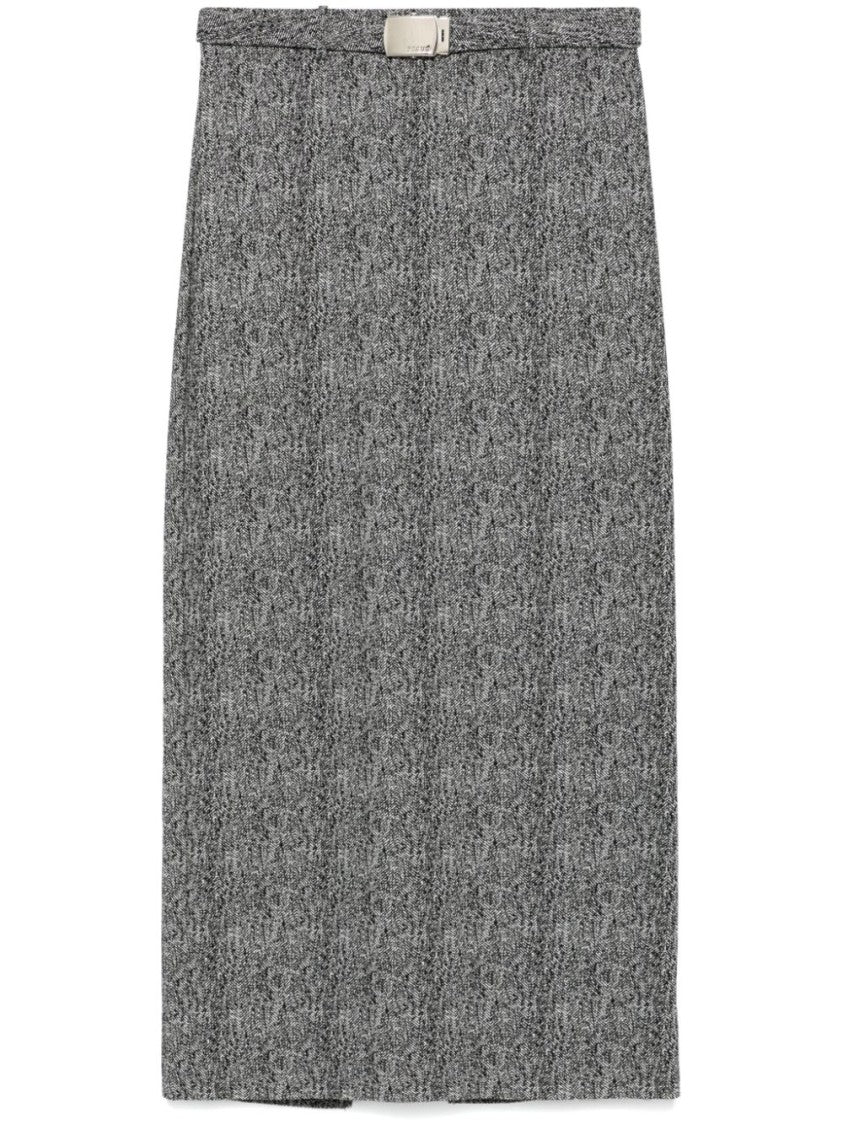 Staud Long Herringbone Pattern Pencil Murray Skirt