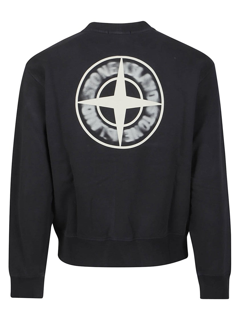Stone Island Black Print Logo Cropped Cotton Sweatshirt