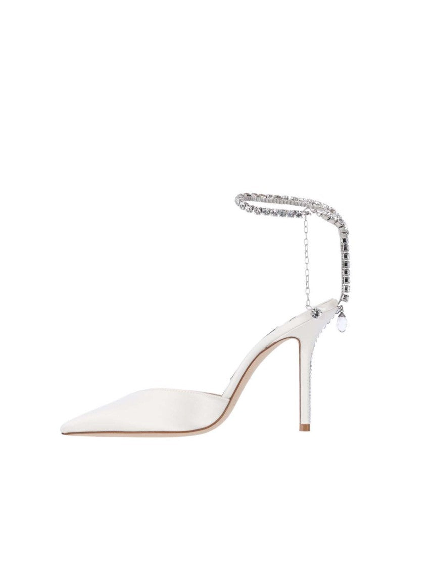 Jimmy Choo White High-Heeled Pumps With Rhinestone Ankle Strap