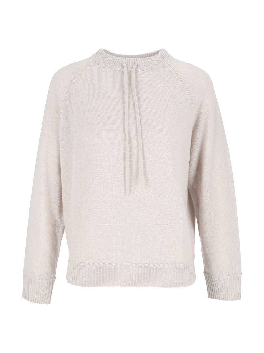 Allude Beige Lightweight Round Neck Tie Sweater