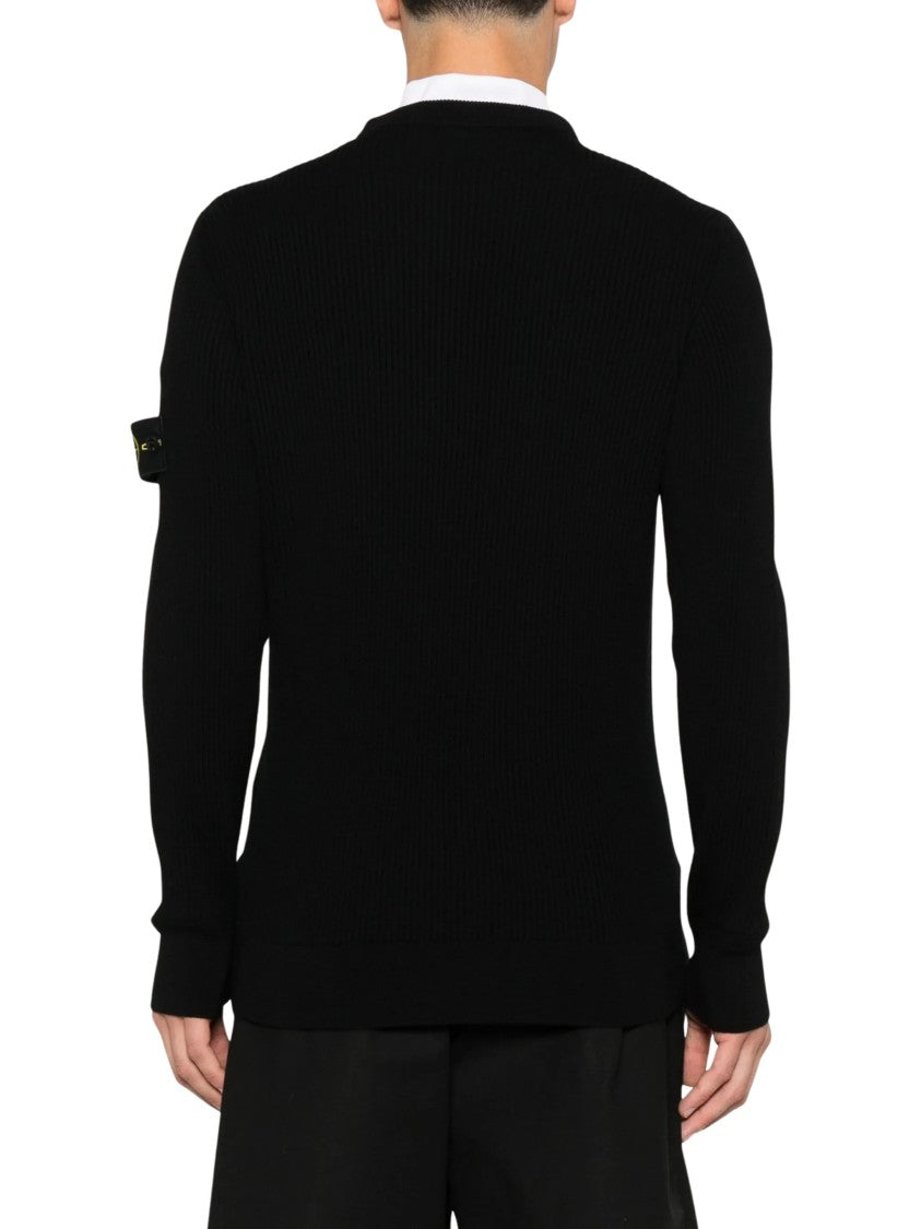 Stone Island Ribbed Virgin Wool Sweater With Iconic Compass Badge