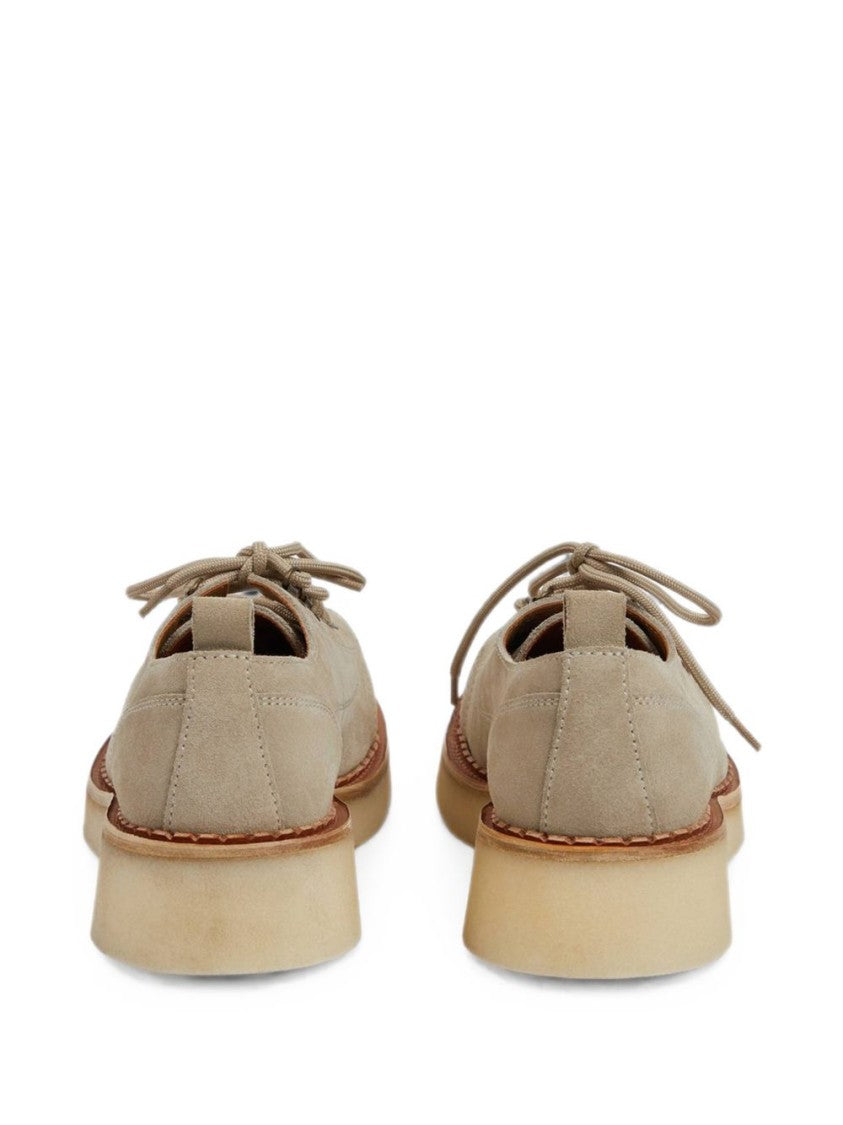 Kenzo Beige Suede Shoes With Metallic Toe Cap And Lace-Up Closure