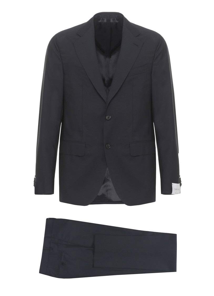 Caruso Black Manon Peak Lapel Wool Suit