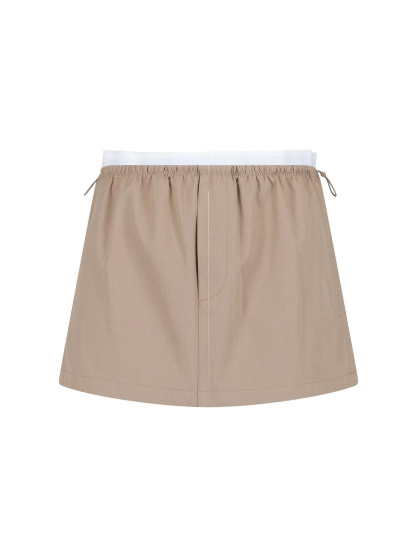 Alexander Wang Logo Skirt In Taupe Cotton, Mid-Rise