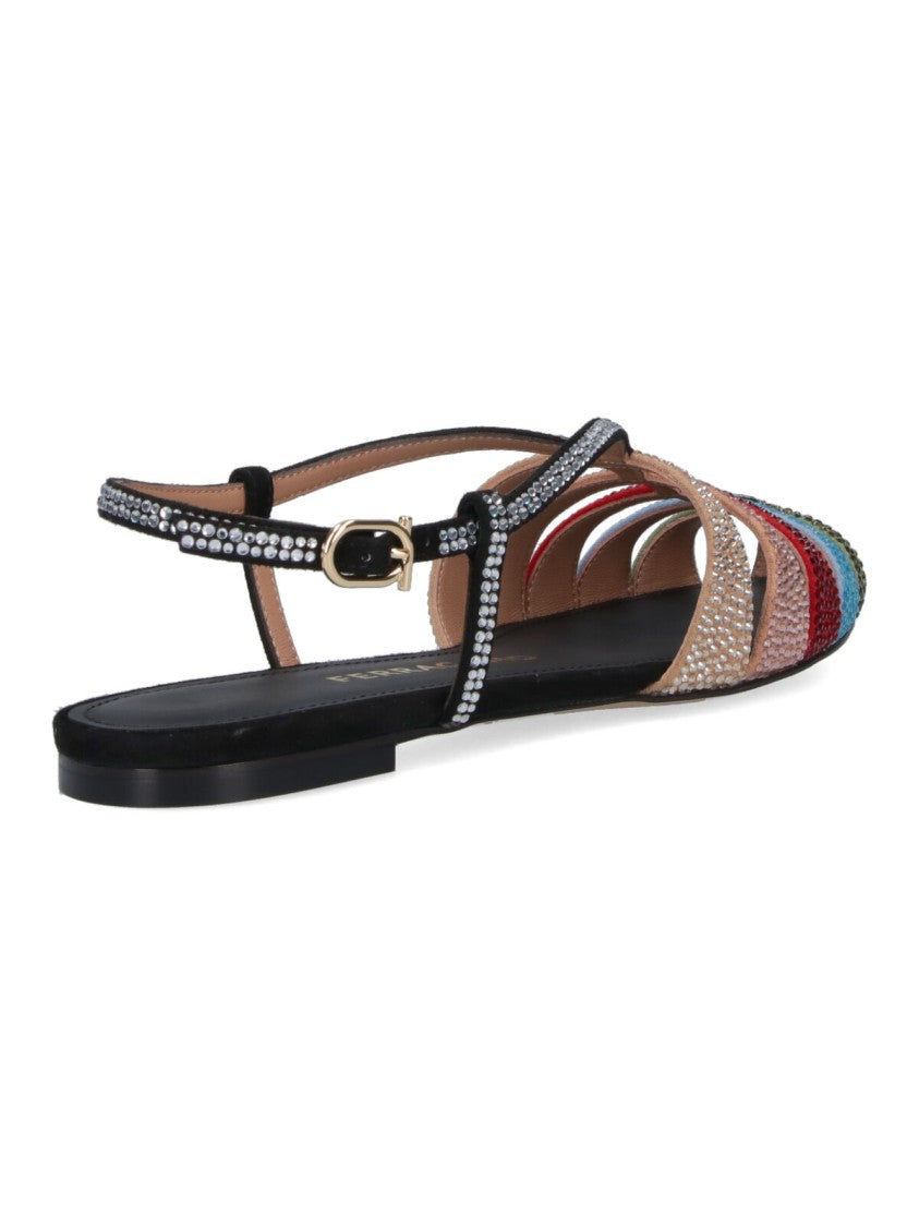 Ferragamo Playful Multicolour Strappy Sandals With Flat Sole