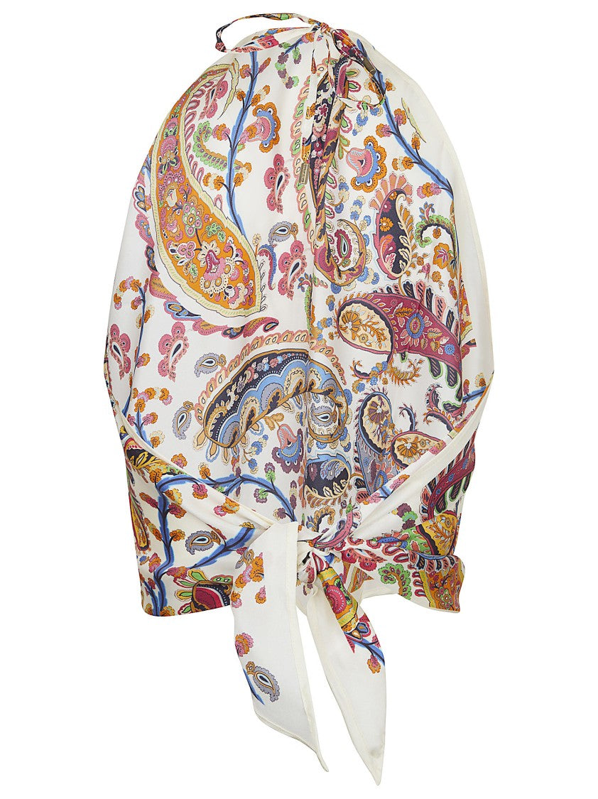 Etro Pure Silk Twill Halterneck Self-Tie Flap Top