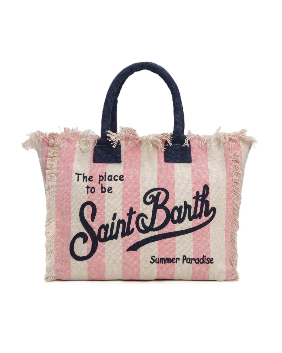 Mc2 Saint Barth Vertical Stripe Tote Bag With Fringed Edges