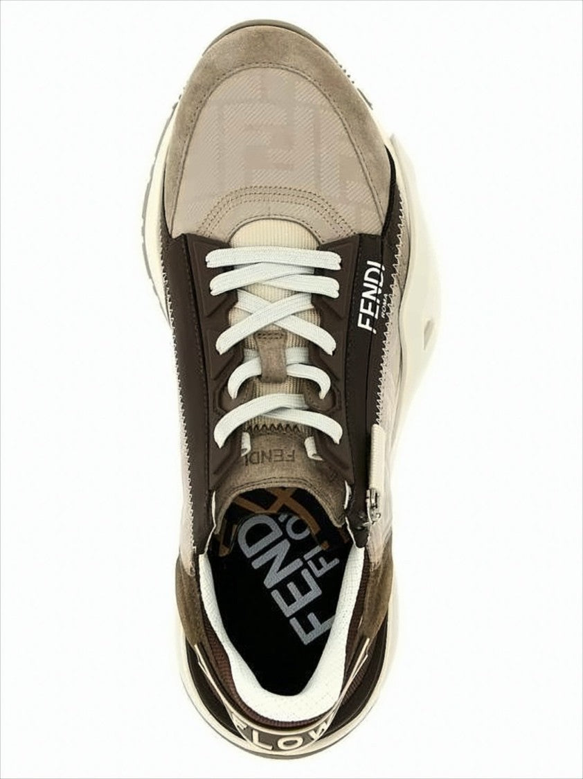 Fendi Calf Leather And Suede Sneakers With Side Zipper Detail