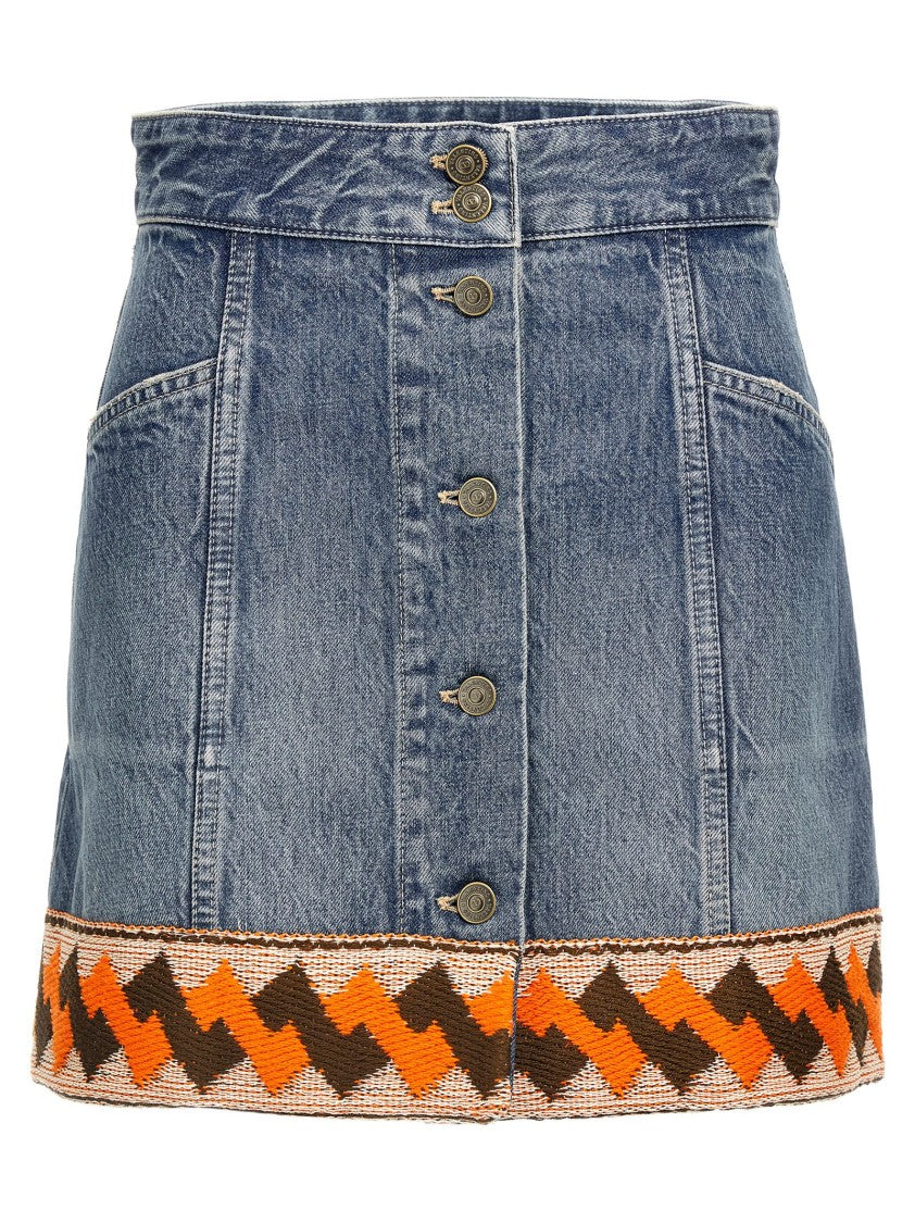 Valentino Garavani Cotton Denim Mini Skirt With Trimming Detail
