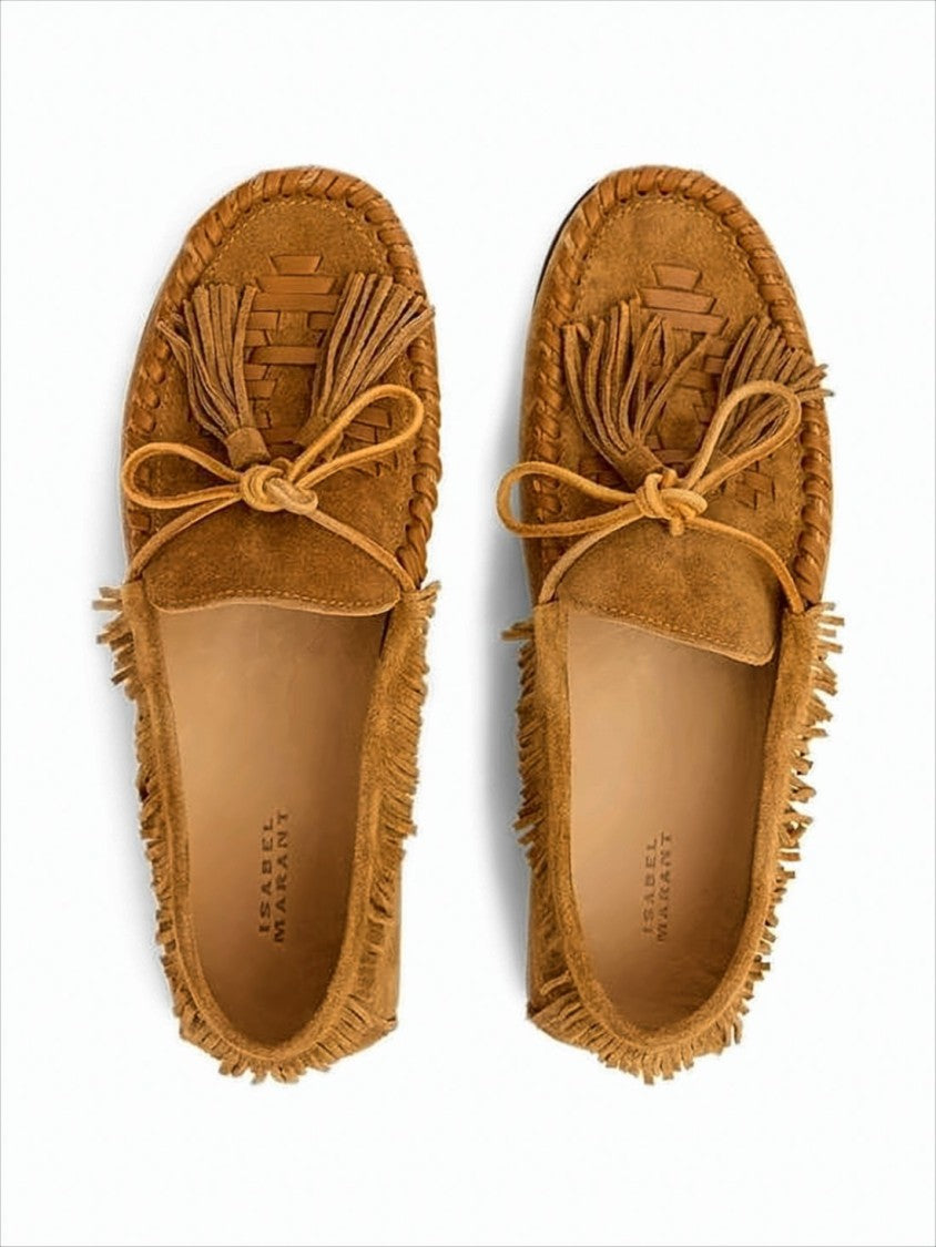 Isabel Marant Fringe-Detail Suede Loafers With Bow Accent