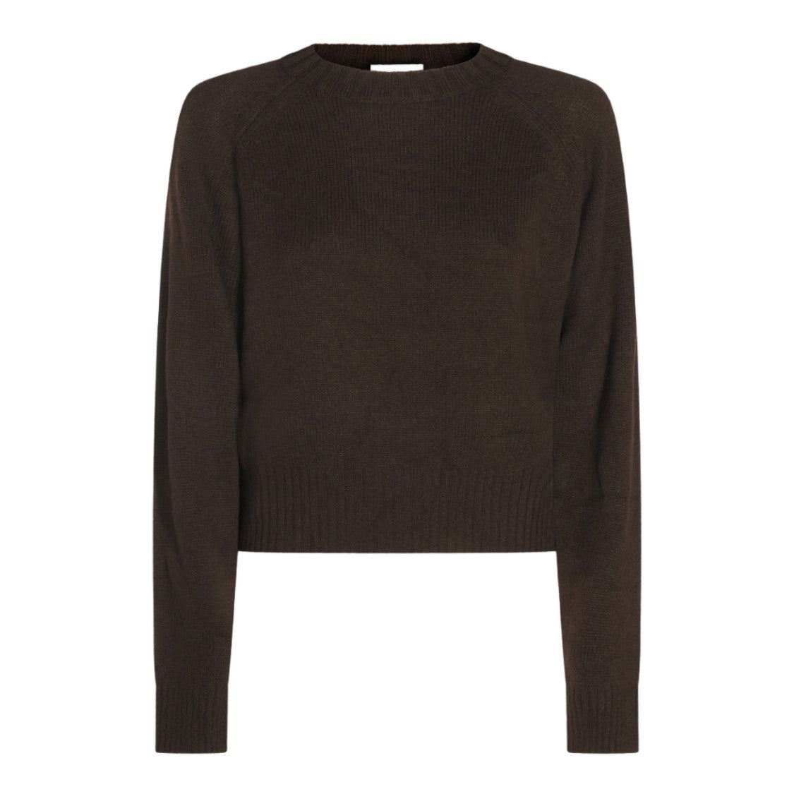 Allude Cropped Brown Ribbed Knit Sweater