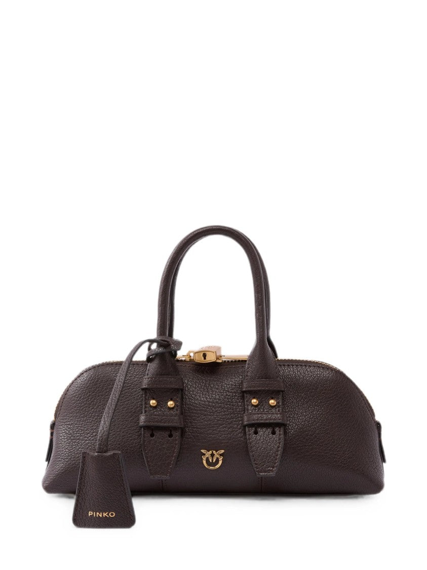 Pinko Horizontally Elongated Textured Leather Bowling Bag
