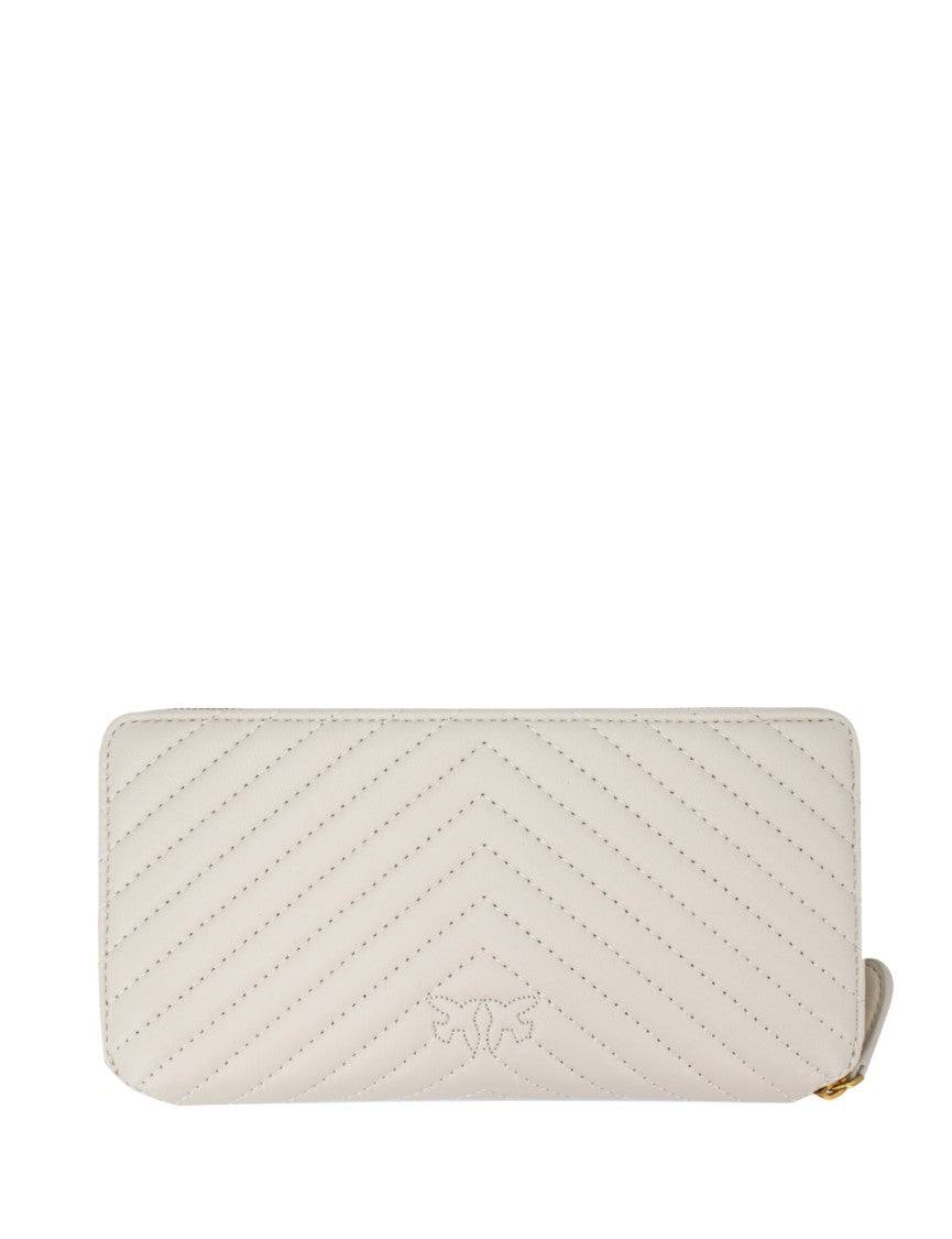 Pinko White Quilted Leather Wallet With Gold-Plated Logo